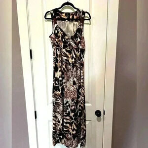 LENNIE BY NINA LEONARD FLOWY ANIMAL PRINT MAXI DRESS SIZE M